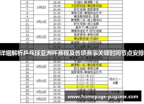 详细解析乒乓球亚洲杯赛程及各项赛事关键时间节点安排